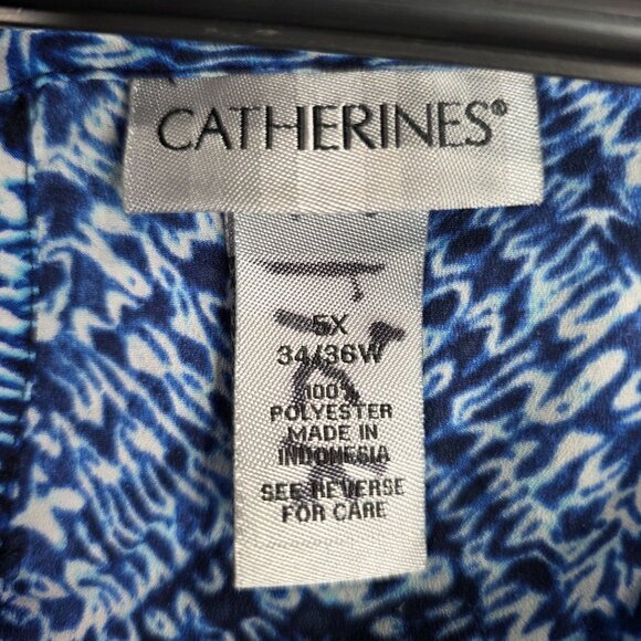 Womens Catherines Blue Ombre Print Top Short Sleeve 100% Polyester Plus Size 3X - Picture 2 of 7